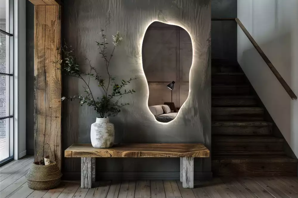 Miroir suspendu de forme organique avec éclairage LED