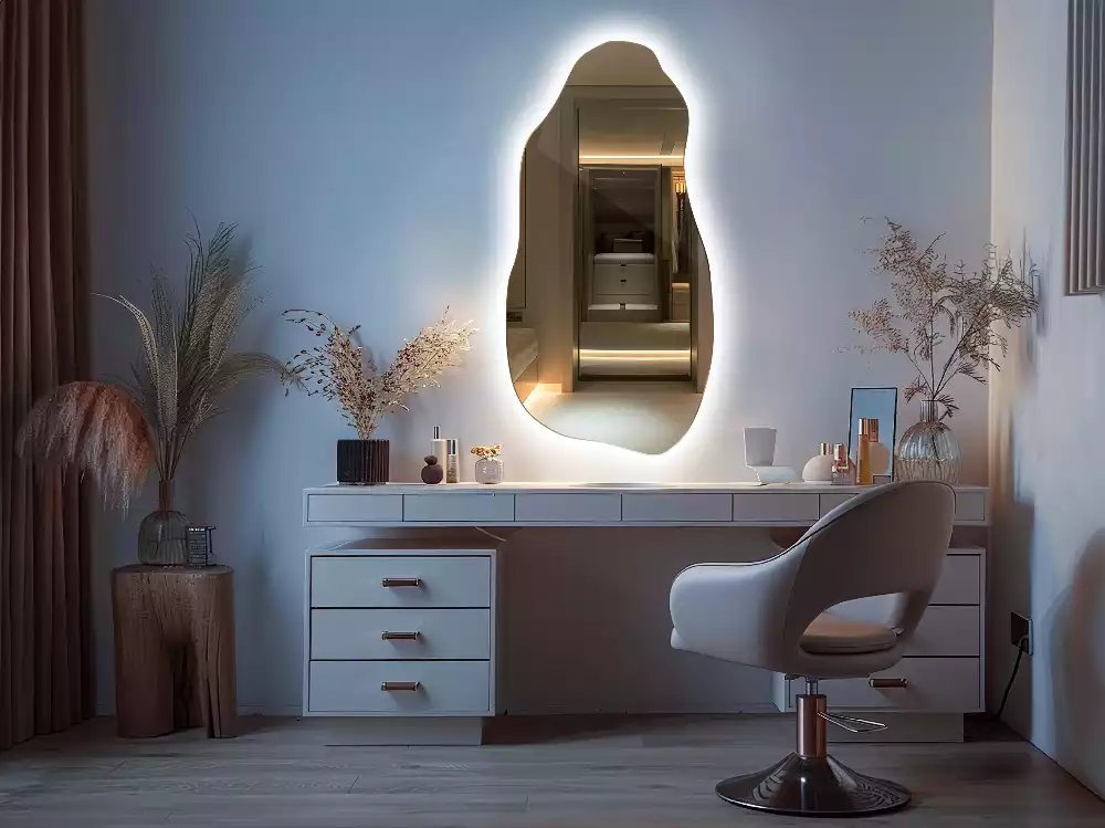 Miroir suspendu de forme organique avec éclairage LED