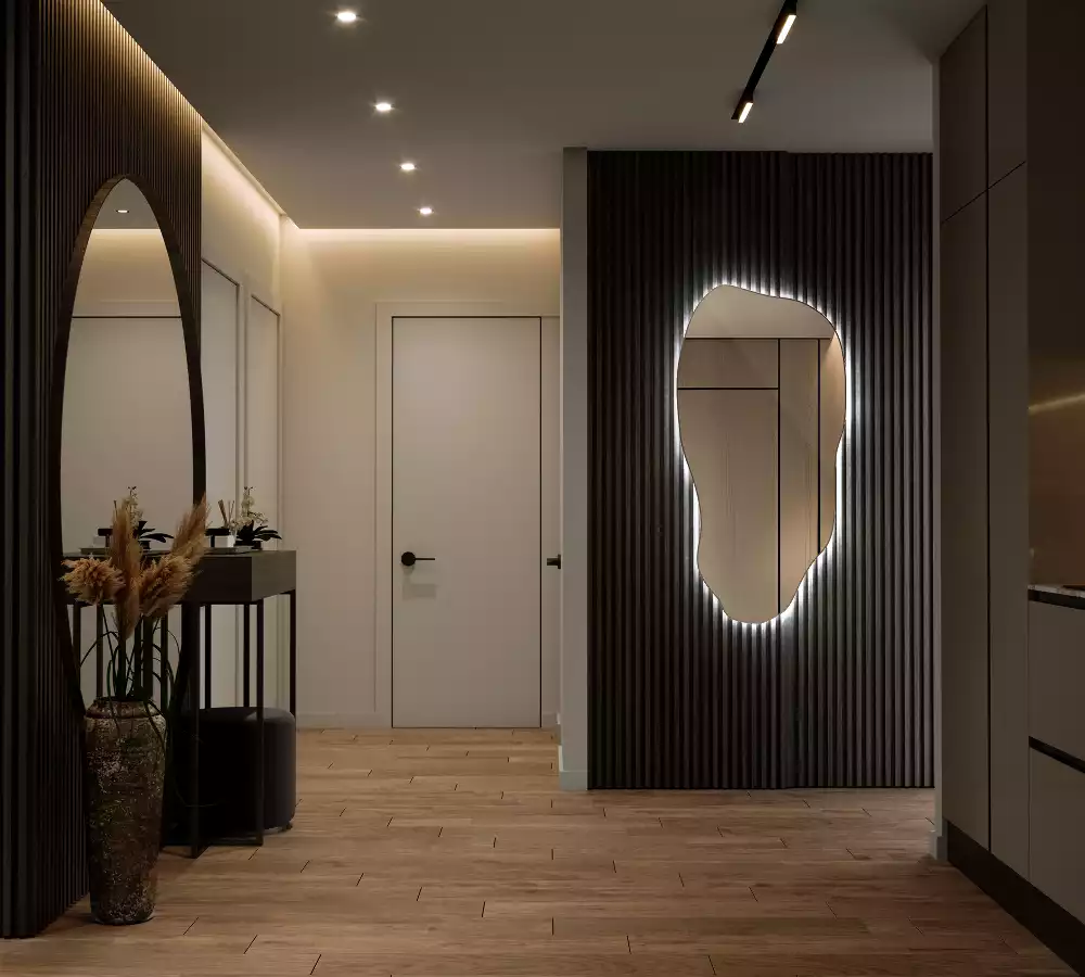 Miroir suspendu de forme organique avec éclairage LED