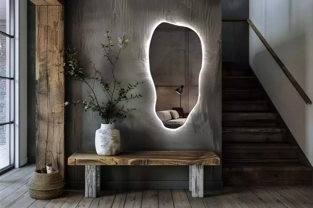 Miroir suspendu de forme organique avec éclairage LED