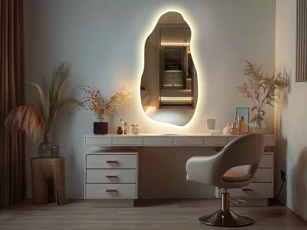 Miroir suspendu de forme organique avec éclairage LED