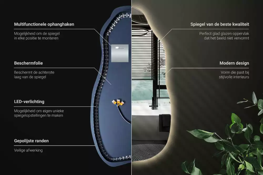 Miroir suspendu de forme organique avec éclairage LED
