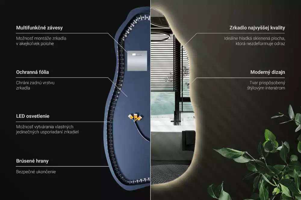 Miroir suspendu de forme organique avec éclairage LED