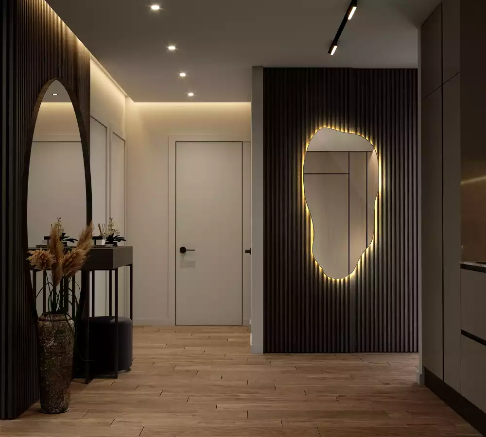 Miroir suspendu de forme organique avec éclairage LED