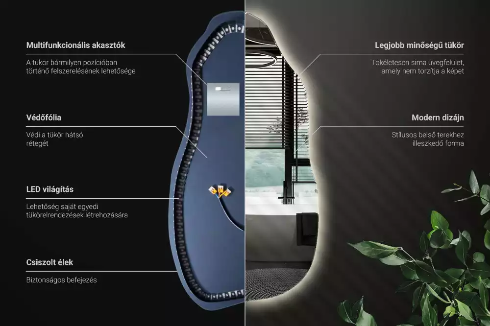 Miroir suspendu de forme organique avec éclairage LED