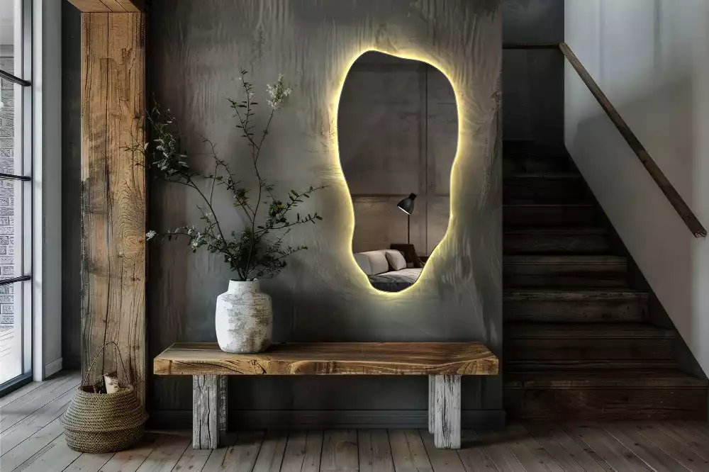 Miroir suspendu de forme organique avec éclairage LED