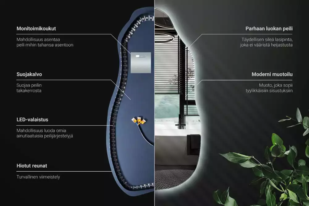 Miroir suspendu de forme organique avec éclairage LED