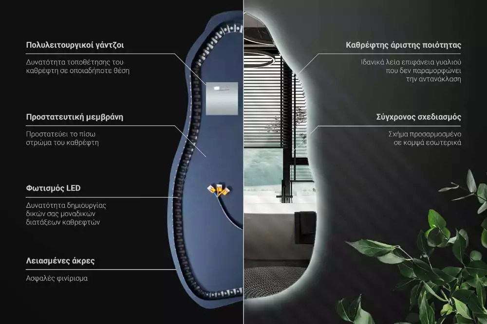 Miroir suspendu de forme organique avec éclairage LED