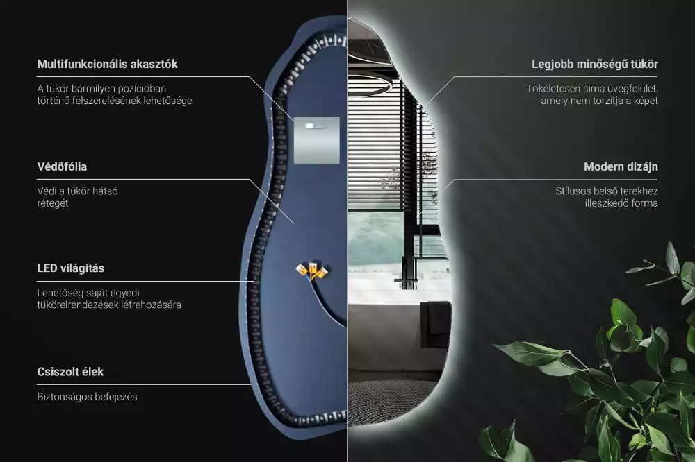 Miroir suspendu de forme organique avec éclairage LED