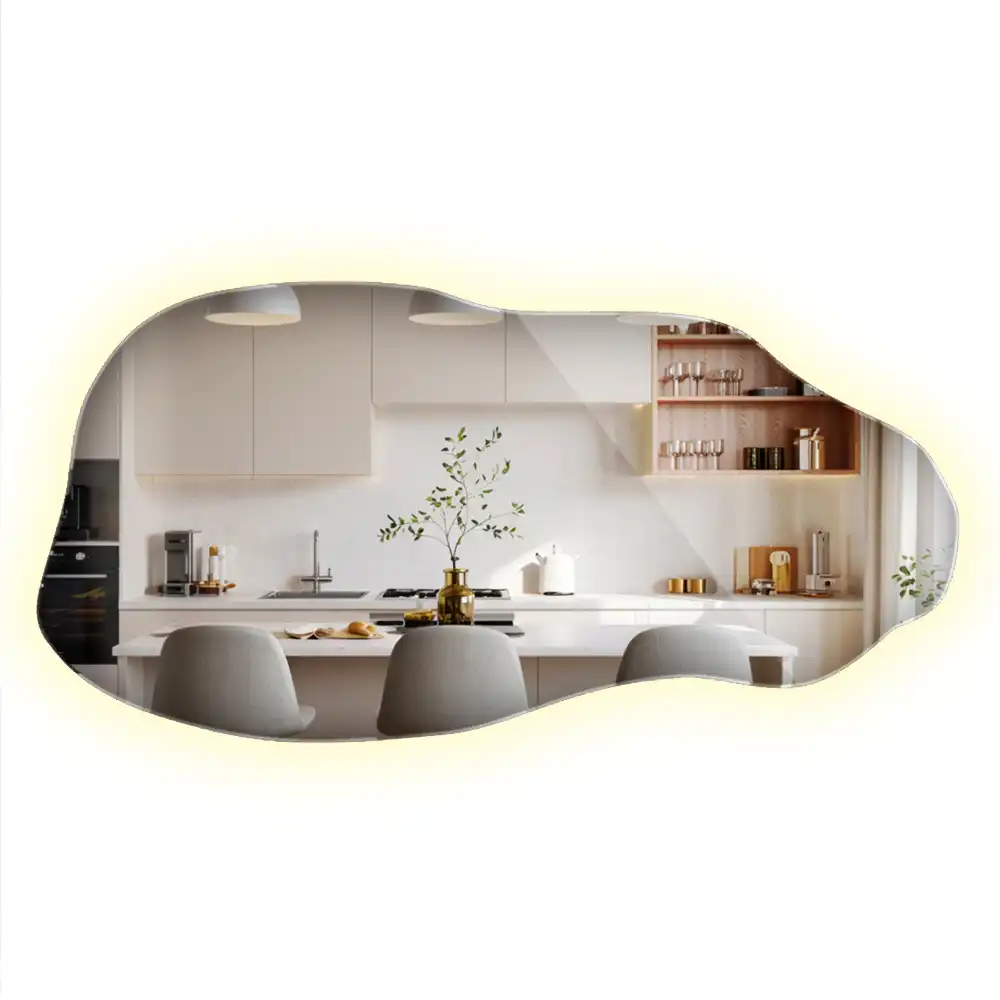 Miroir suspendu de forme organique avec éclairage LED
