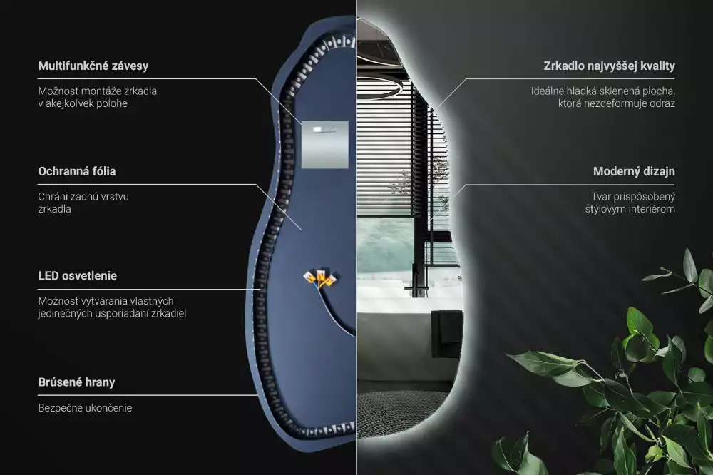 Miroir suspendu de forme organique avec éclairage LED