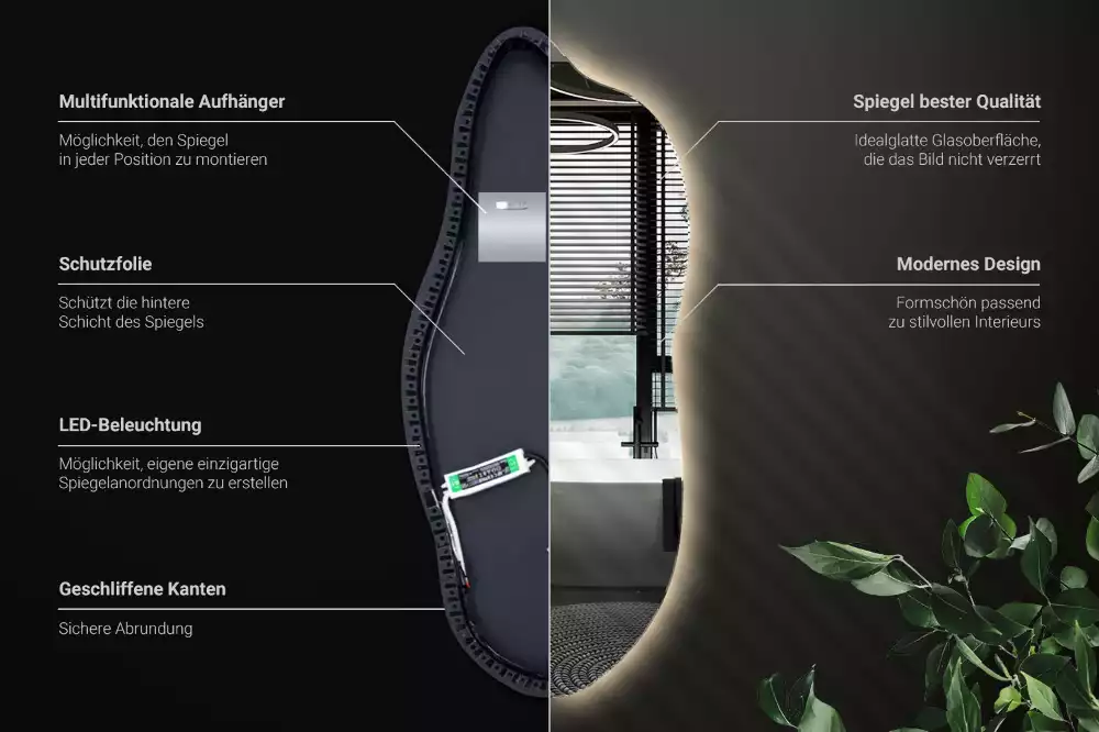 Miroir organique lumineux suspendu au design original