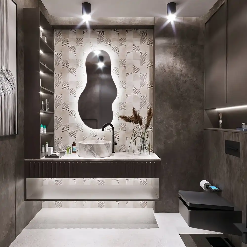 Miroir mural LED moderne de forme organique