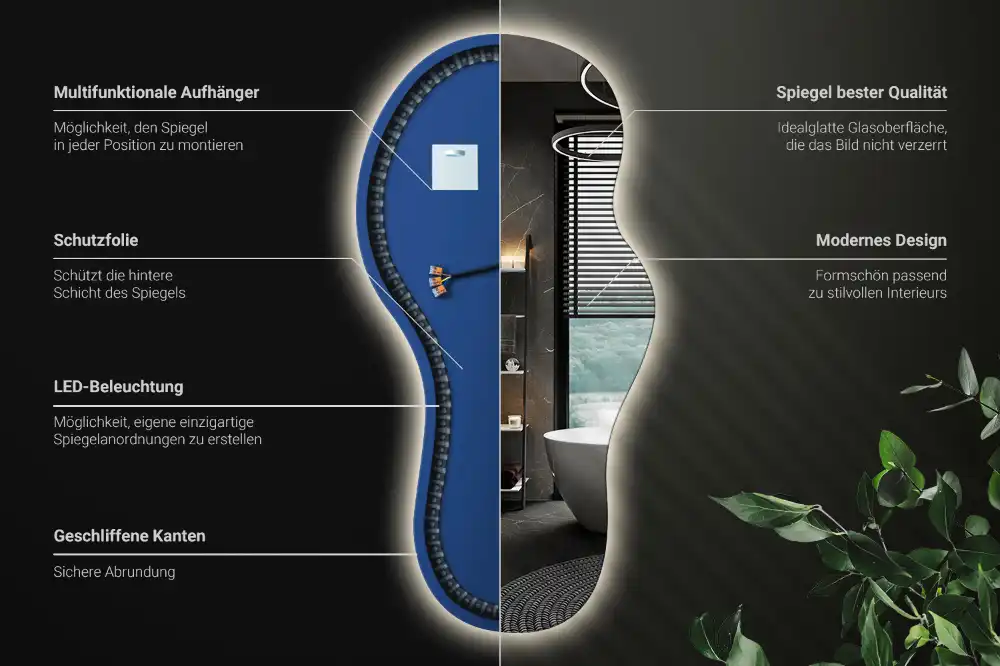 Miroir mural LED moderne de forme organique