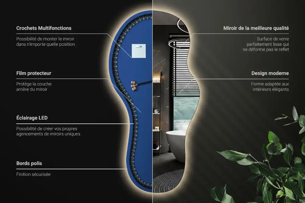 Miroir mural LED moderne de forme organique