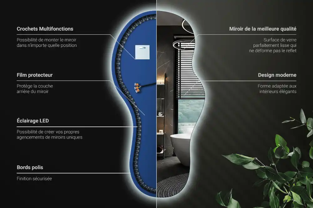 Miroir mural LED moderne de forme organique