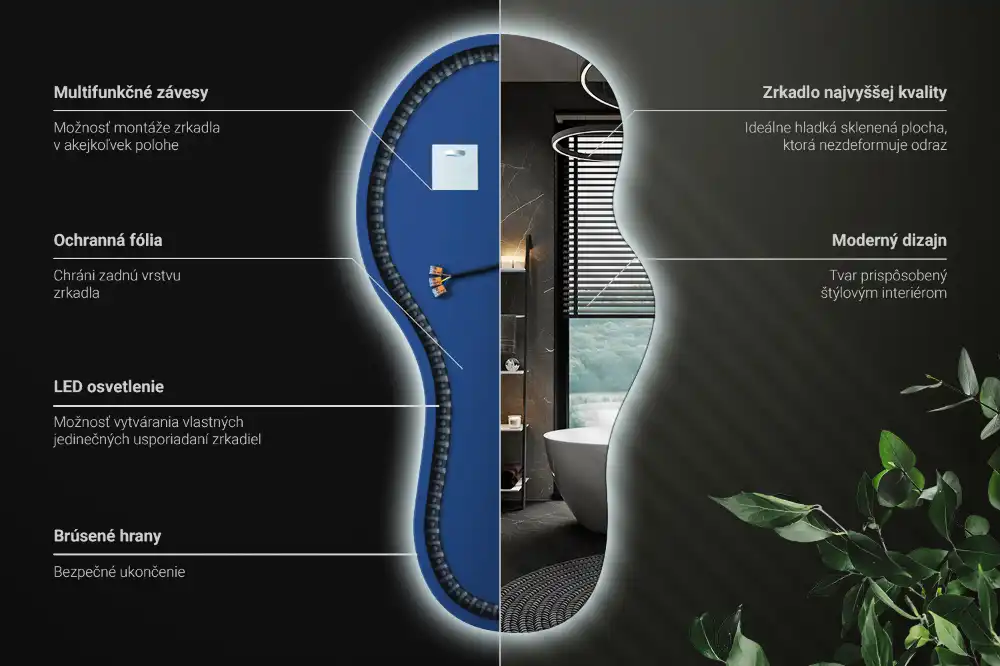 Miroir mural LED moderne de forme organique