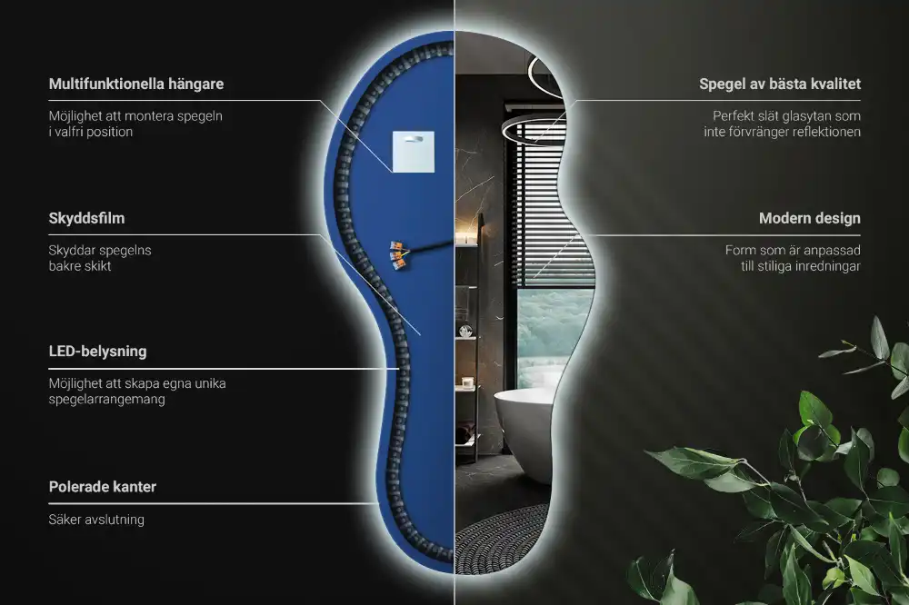 Miroir mural LED moderne de forme organique