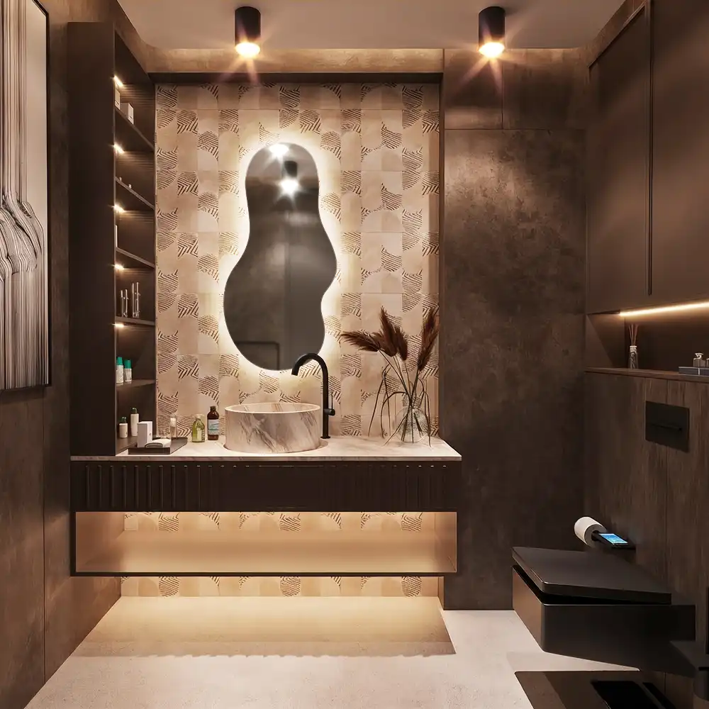 Miroir mural LED moderne de forme organique
