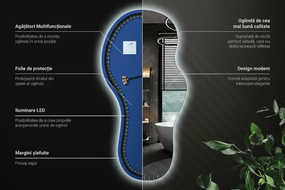 Miroir mural LED moderne de forme organique