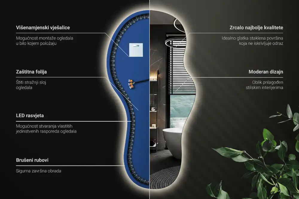 Miroir mural LED moderne de forme organique