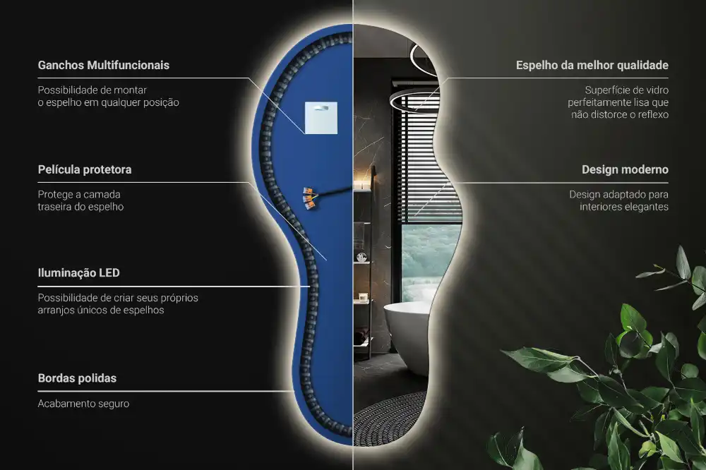 Miroir mural LED moderne de forme organique