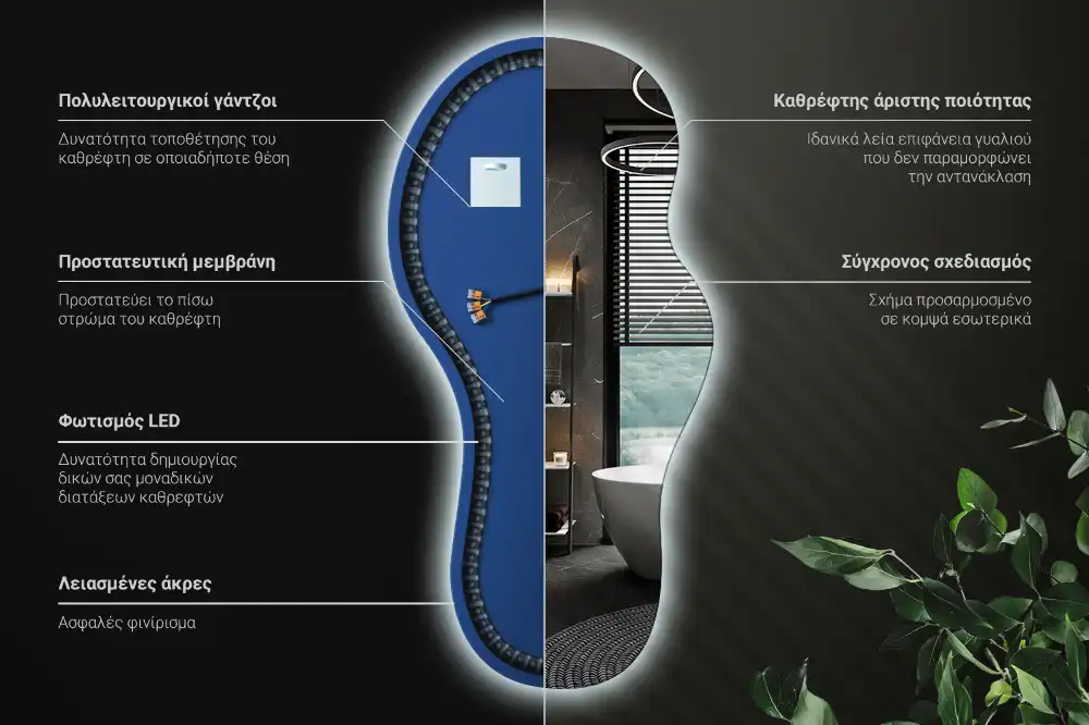 Miroir mural LED moderne de forme organique