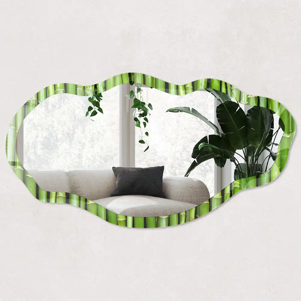 Miroir décoratif irrégulier à motif bambou vert