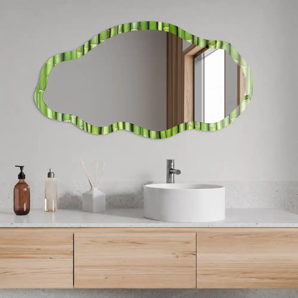 Miroir décoratif irrégulier à motif bambou vert