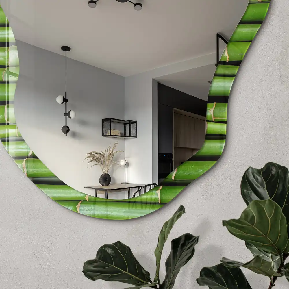Miroir décoratif irrégulier à motif bambou vert