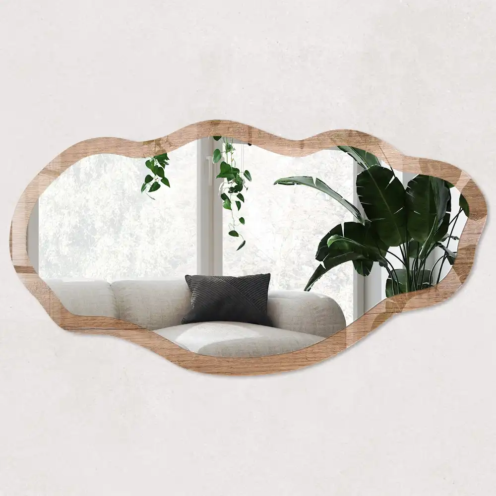 Miroir irrégulier aspect bois