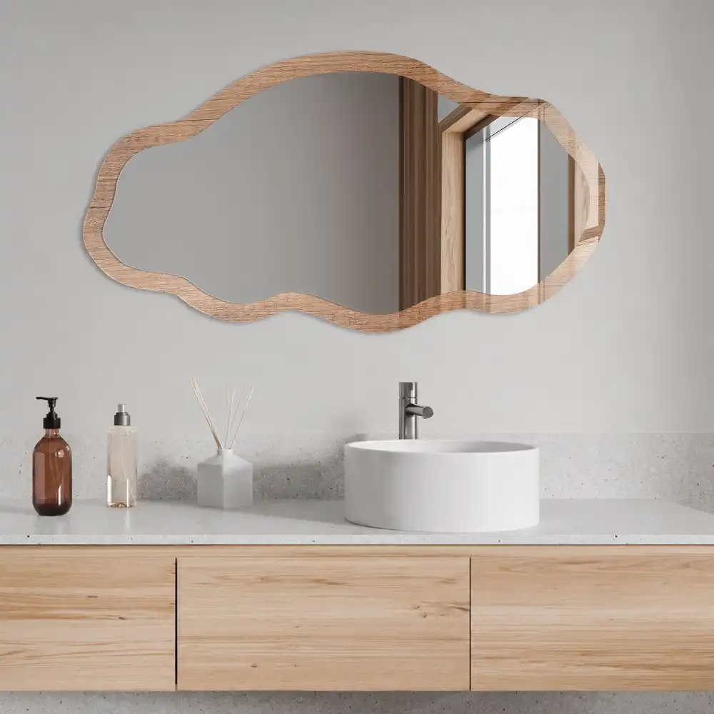 Miroir irrégulier aspect bois