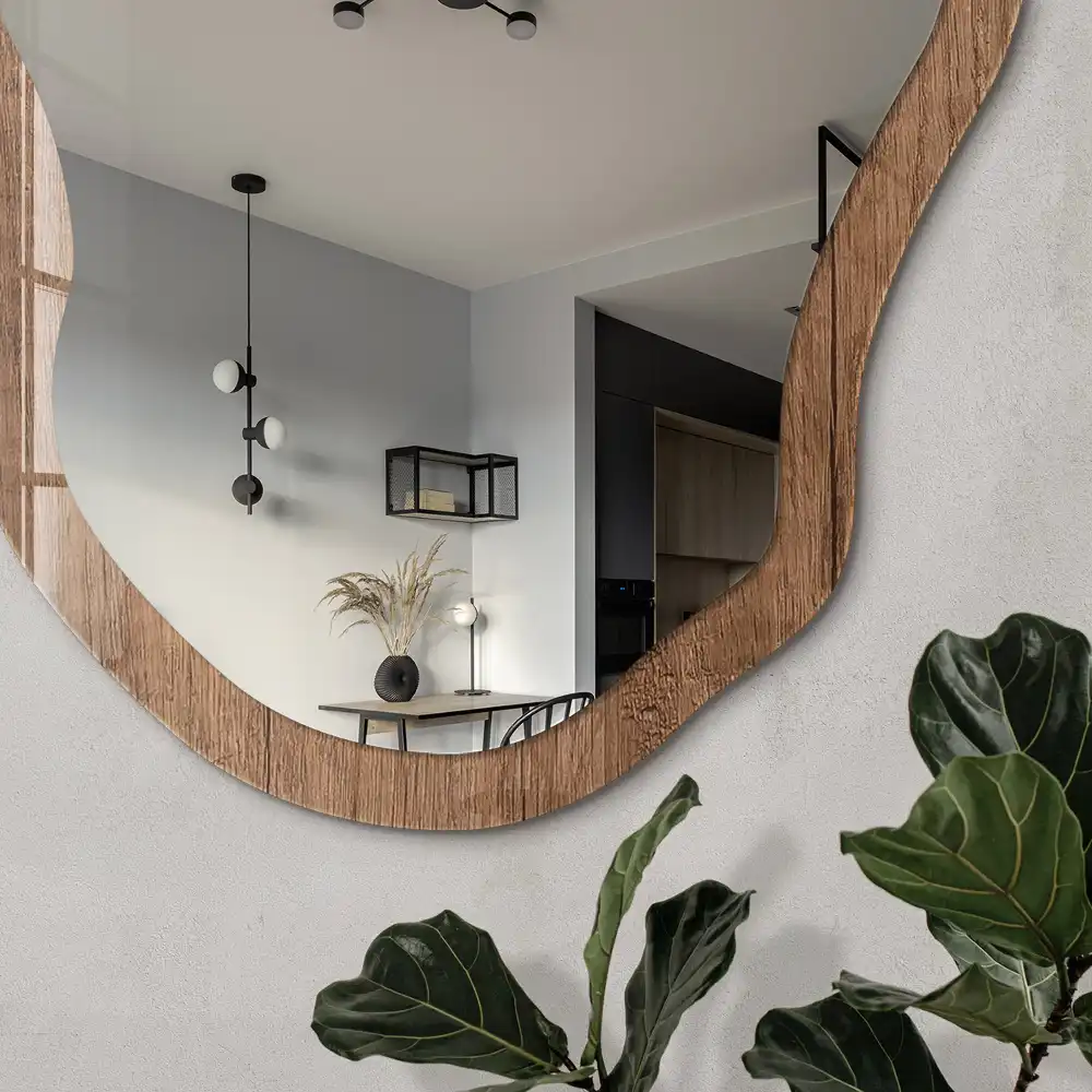 Miroir irrégulier aspect bois