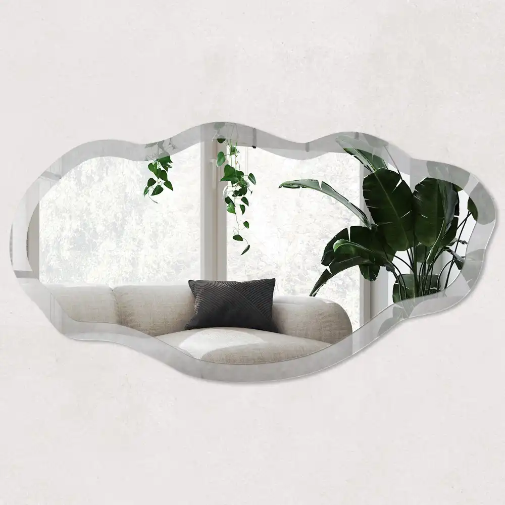 Miroir décoratif irrégulier avec impression abstraite grise
