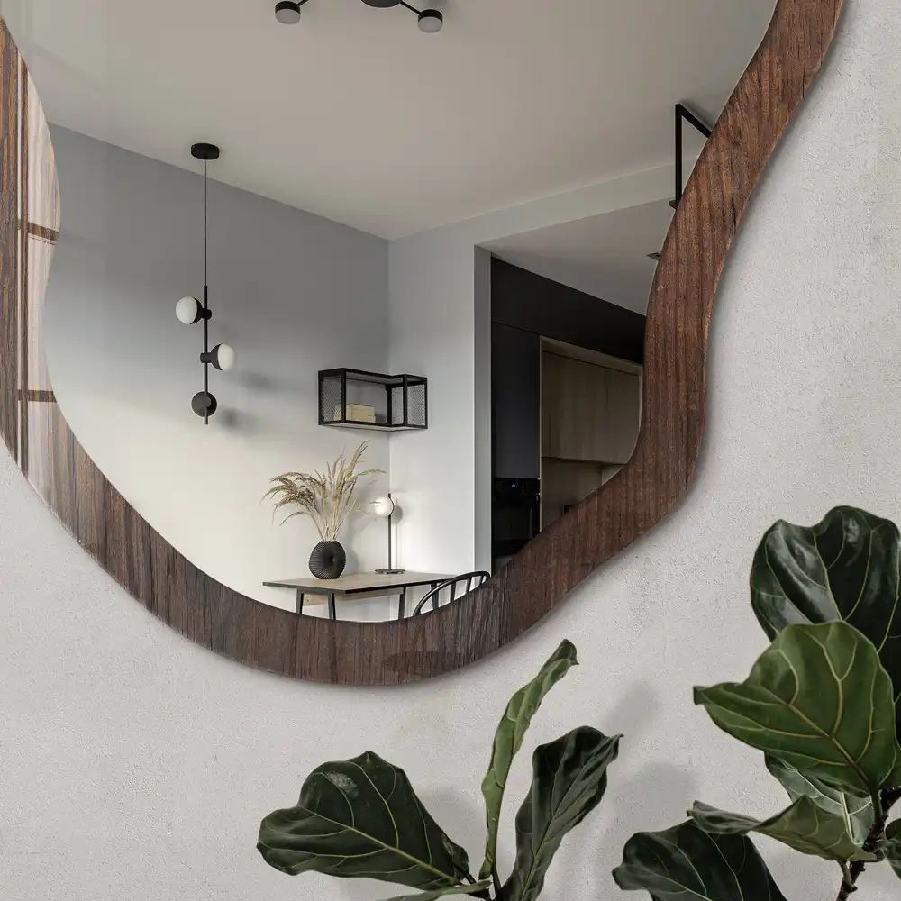 Miroir irrégulier effet bois rustique