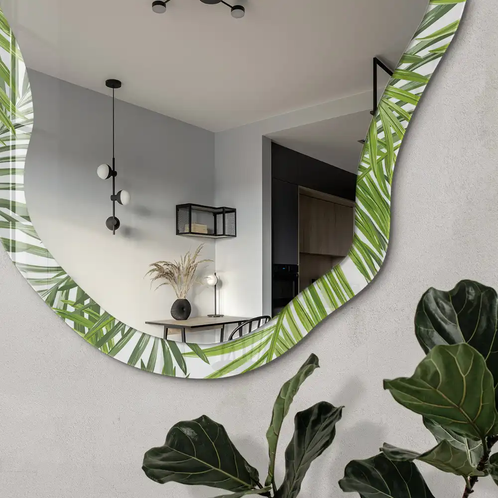 Miroir décoratif irrégulier à motif de feuilles tropicales