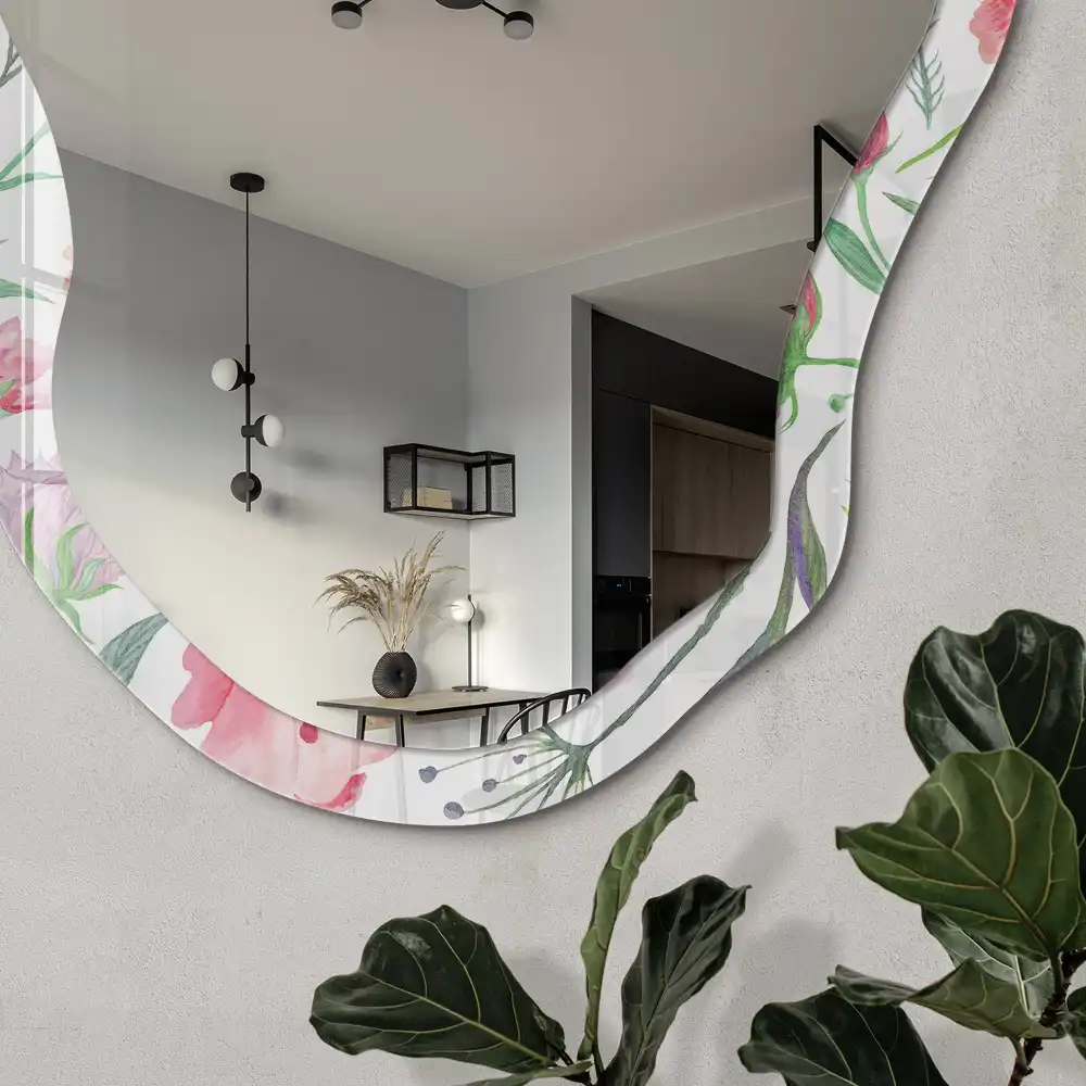 Miroir irrégulier à motif floral aquarelle