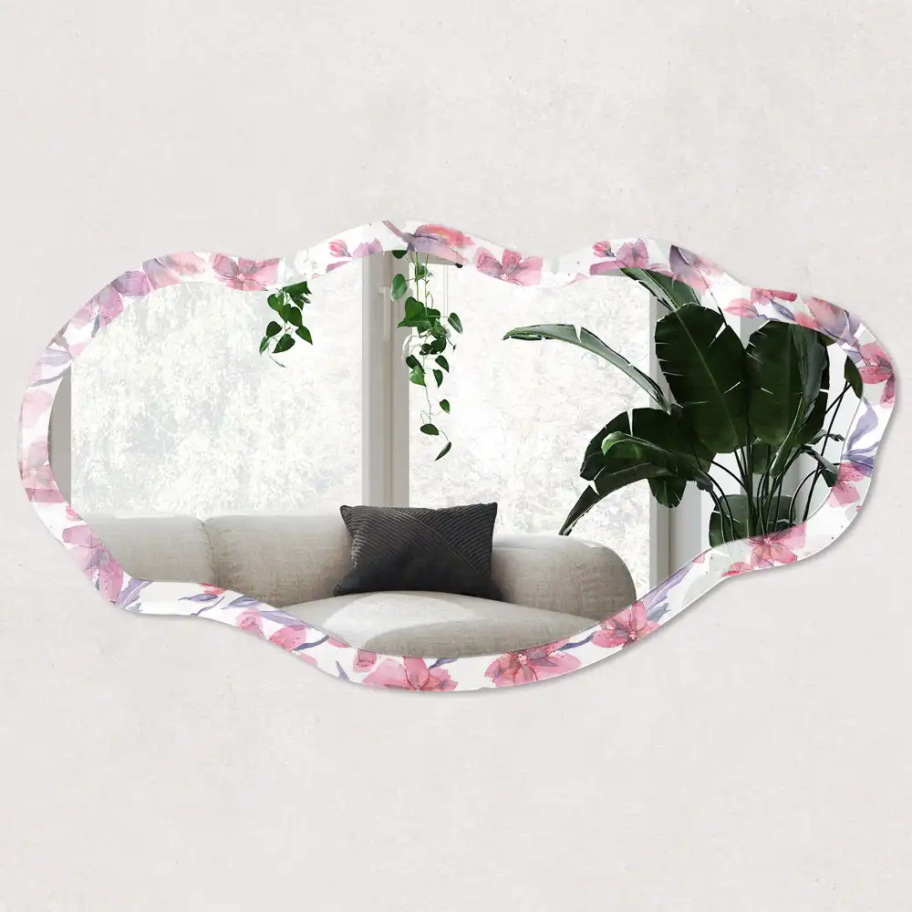 Miroir encadré avec impression aquarelle florale de forme irrégulière