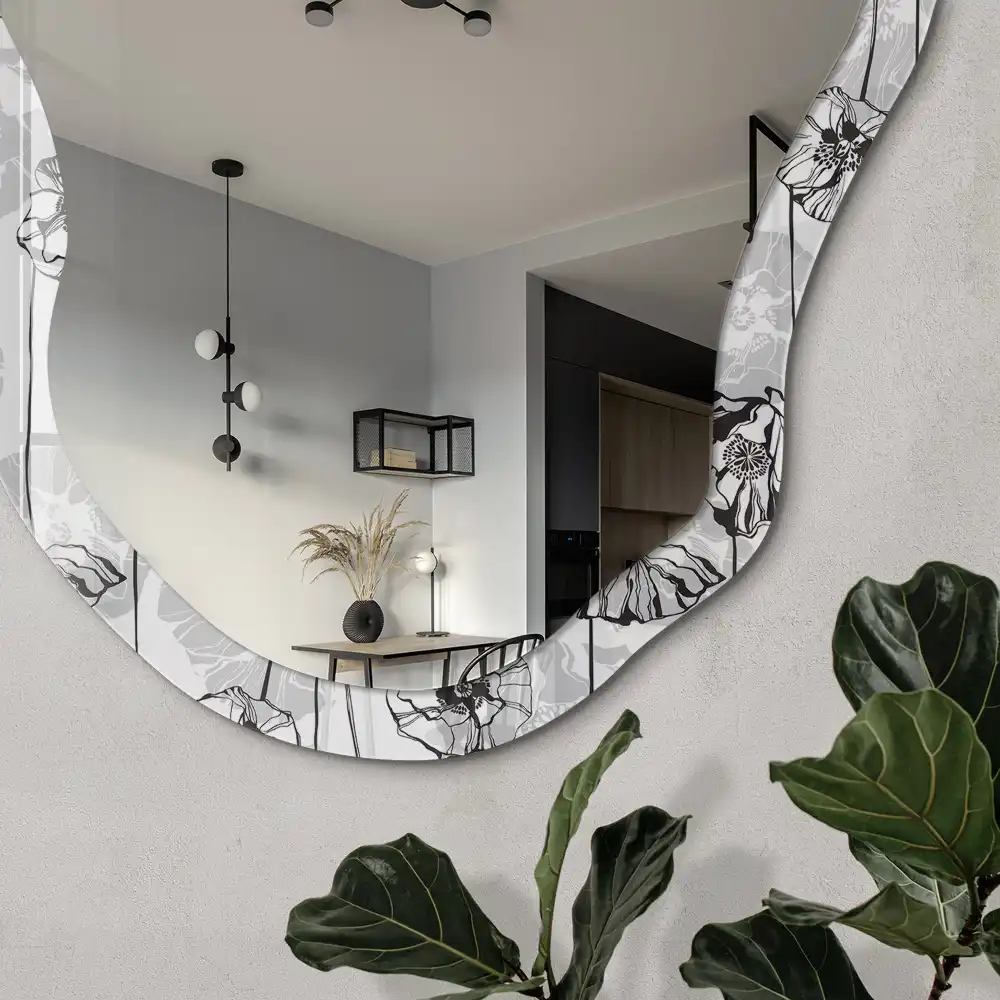 Miroir décoratif irrégulier à motif floral