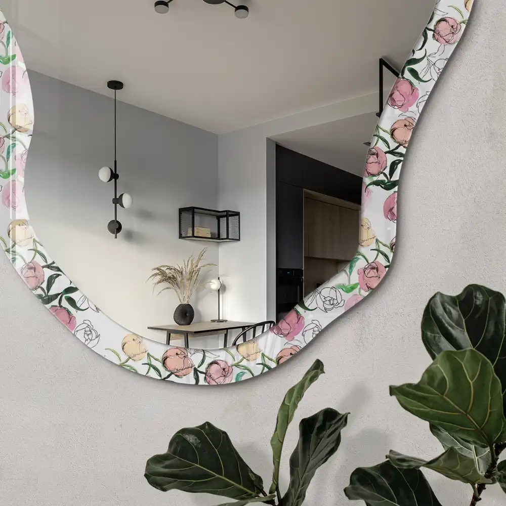 Miroir irrégulier à motif floral