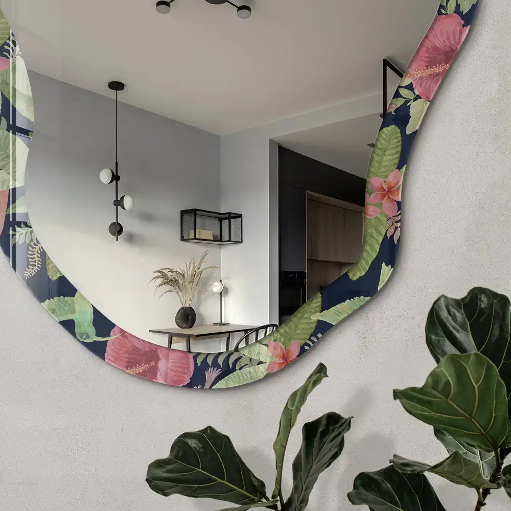 Miroir décoratif irrégulier à motif tropical