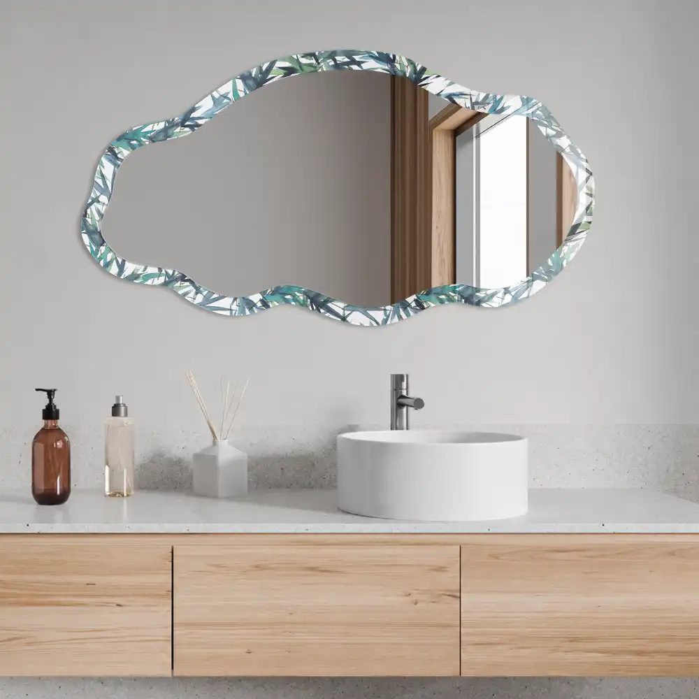 Miroir irrégulier avec motif de bambou aquarelle