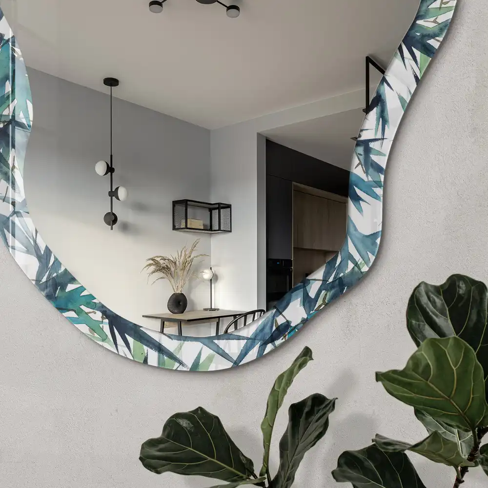 Miroir irrégulier avec motif de bambou aquarelle