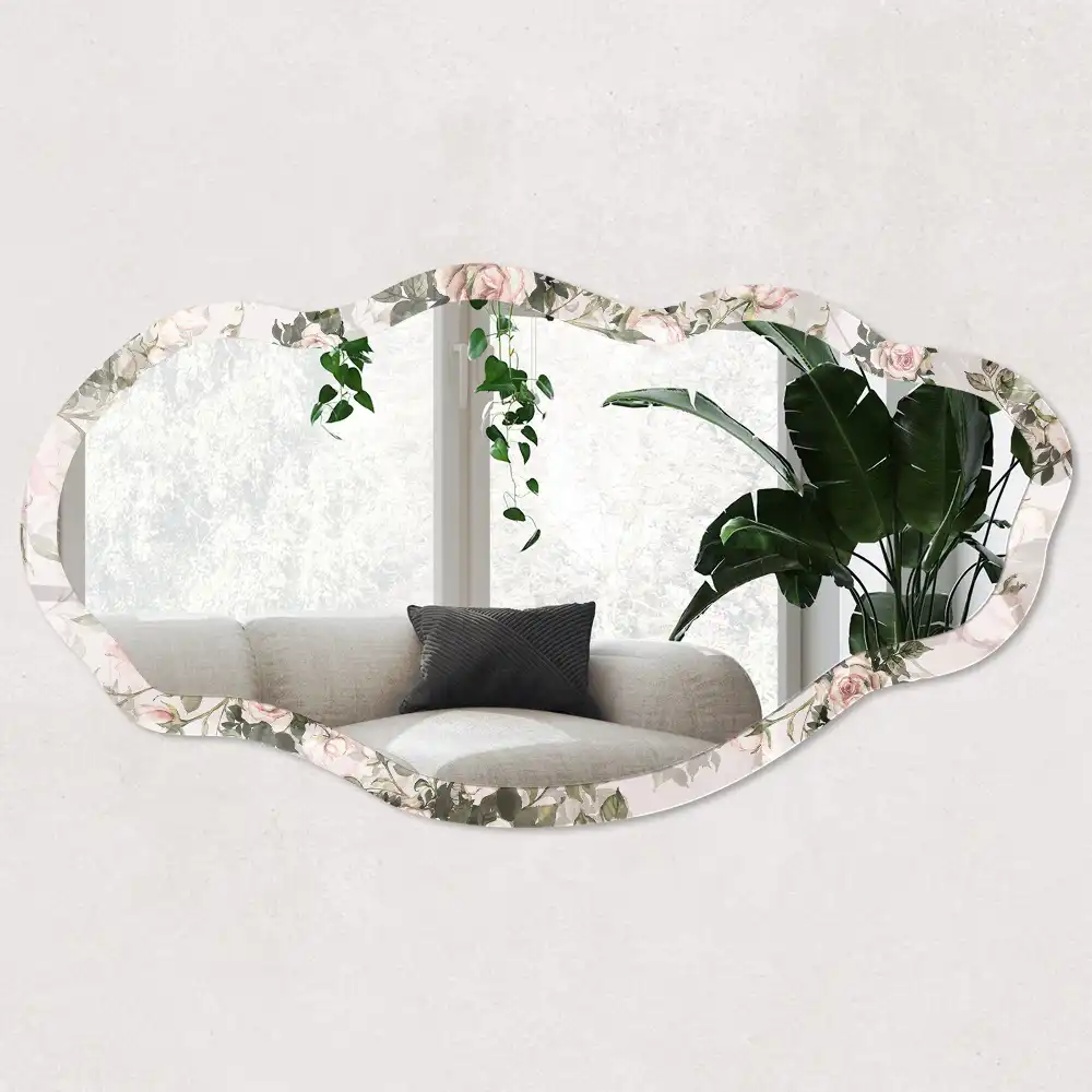 Miroir irrégulier avec impression de roses vintage