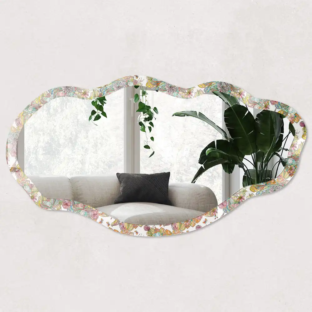 Miroir encadré à impression motif Jardins d'oiseaux forme irrégulière