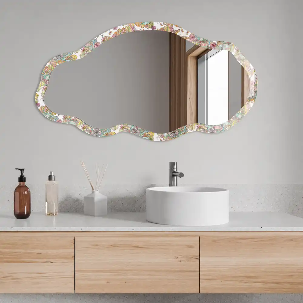 Miroir encadré à impression motif Jardins d'oiseaux forme irrégulière