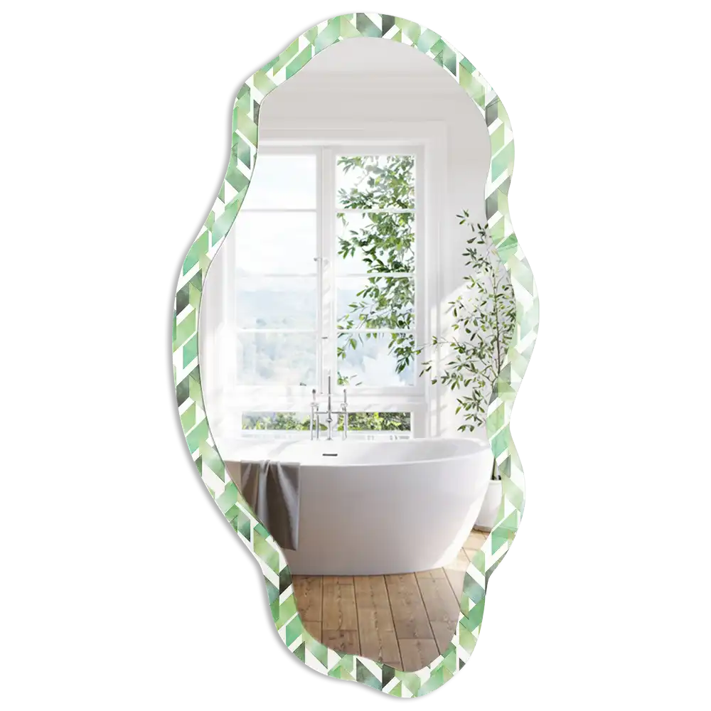 Miroir décoratif irrégulier à motif géométrique vert