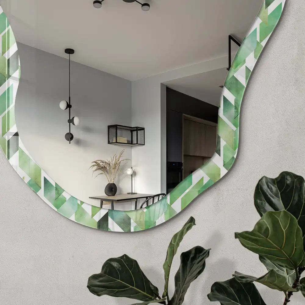 Miroir décoratif irrégulier à motif géométrique vert