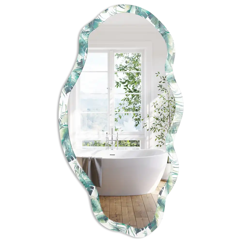 Miroir irrégulier à motif de feuilles tropicales