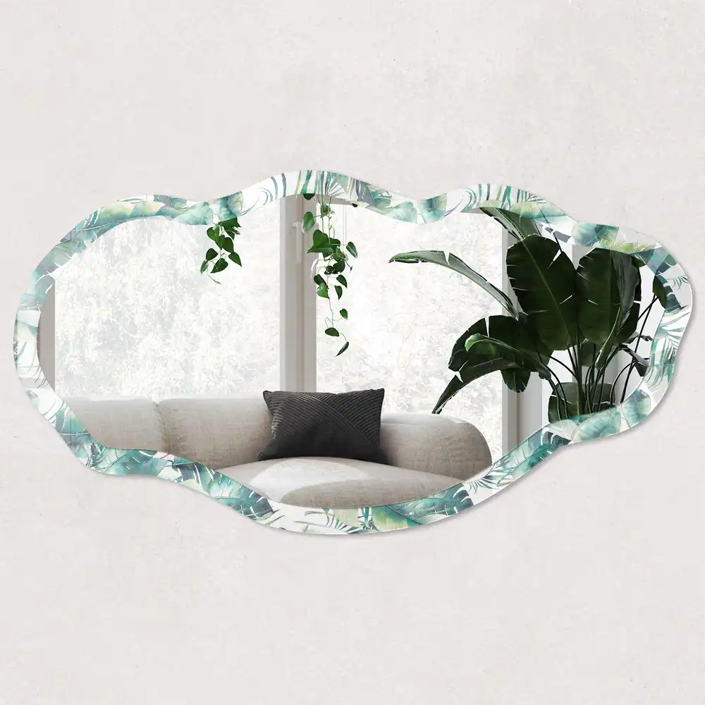 Miroir irrégulier à motif de feuilles tropicales